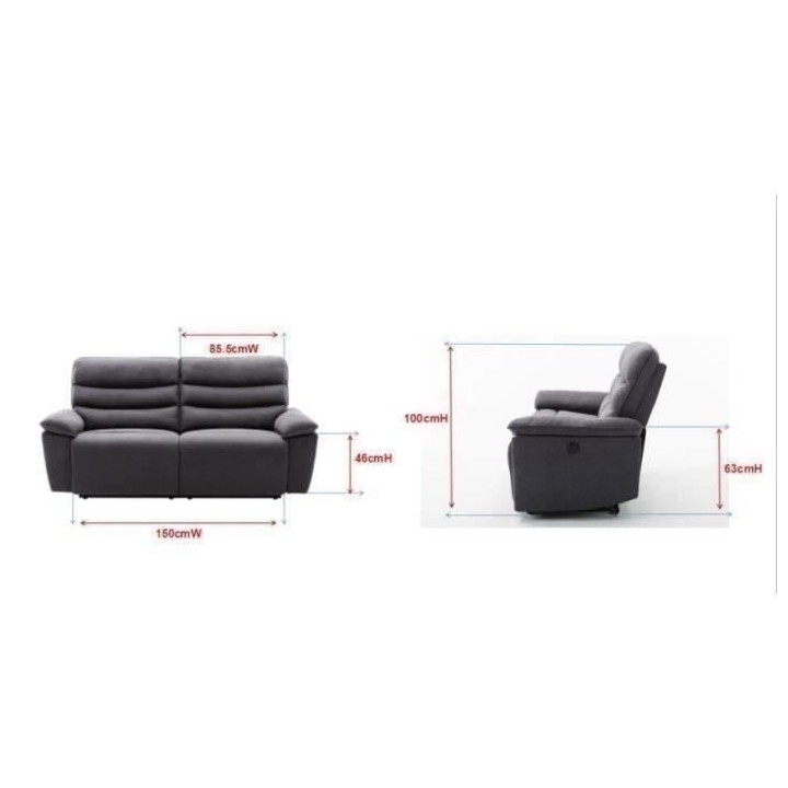 Canapé relax électrique 3 places - BLAKE - Tissu Gris - L 206 x P 96