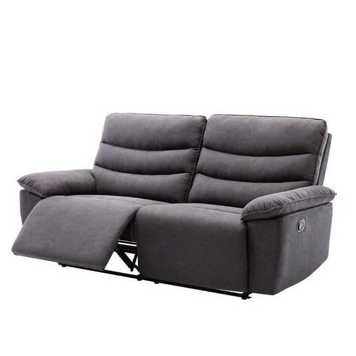 Canapé 3 places relaxation manuelle - Tissu gris - L 215 x P 102 x H
