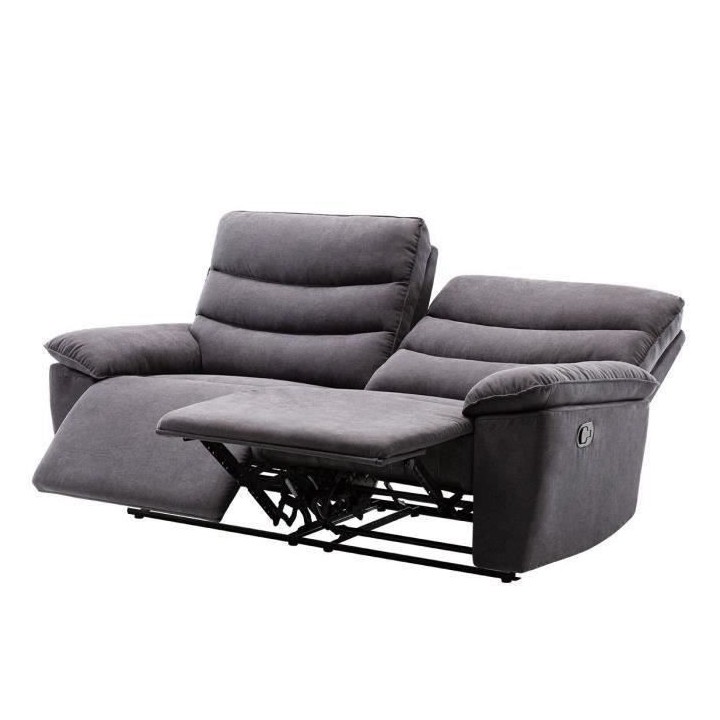 Canapé 3 places relaxation manuelle - Tissu gris - L 215 x P 102 x H