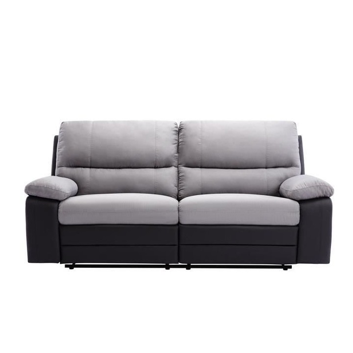 Canapé relax électrique - 3 places - DUSTIN - Tissu et simili gris -