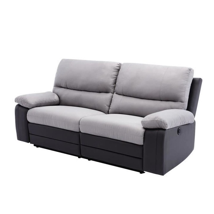 Canapé relax électrique - 3 places - DUSTIN - Tissu et simili gris -