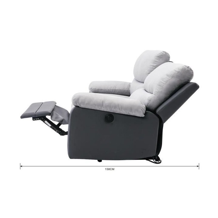 Canapé relax électrique - 3 places - DUSTIN - Tissu et simili gris -