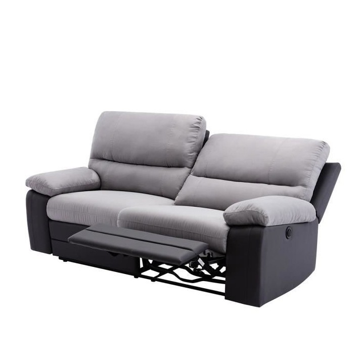 Canapé relax électrique - 3 places - DUSTIN - Tissu et simili gris -
