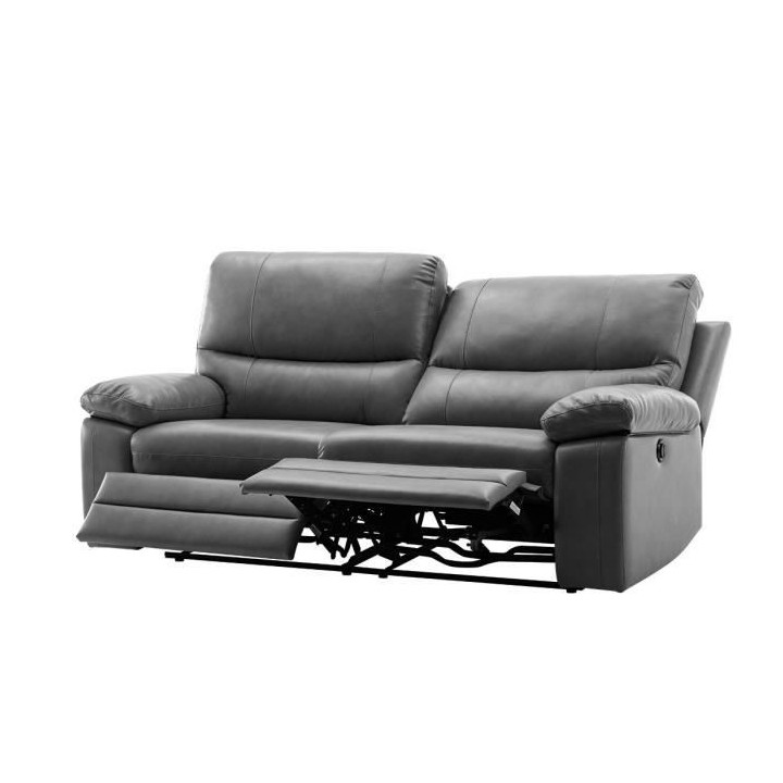 Canapé relax électrique - 3 places - DUSTIN - Simili gris - L 201 x