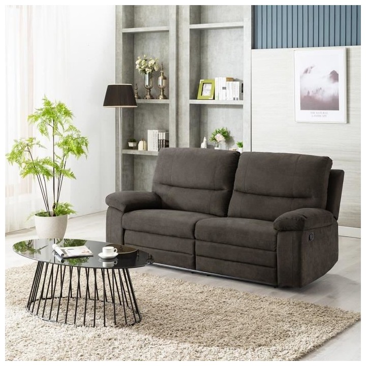 Canapé 3 places avec 2 assises de relaxation manuels - Tissu marron -