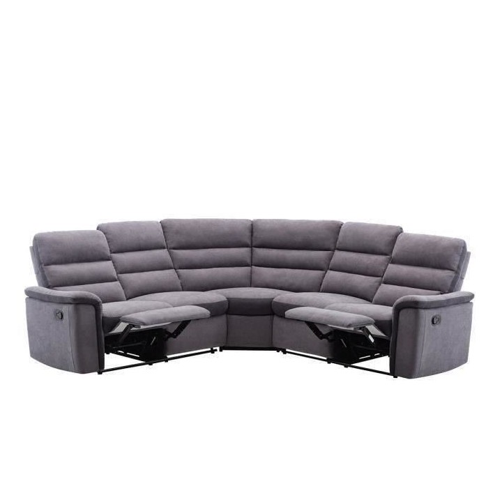 Canapé d'angle - 2 places relax manuels - Tissu gris - L 260 x P 55 x