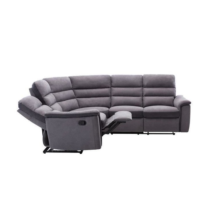 Canapé d'angle - 2 places relax manuels - Tissu gris - L 260 x P 55 x