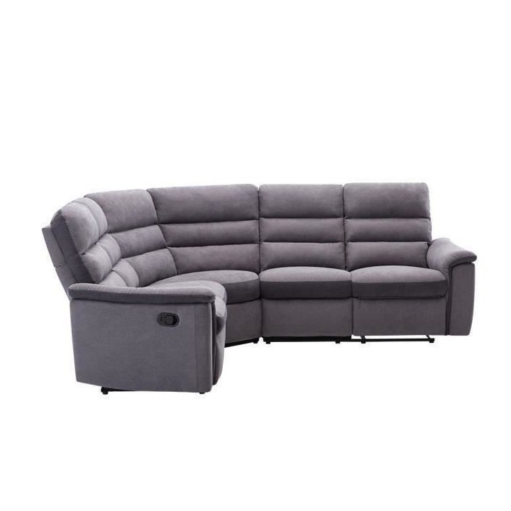 Canapé d'angle - 2 places relax manuels - Tissu gris - L 260 x P 55 x