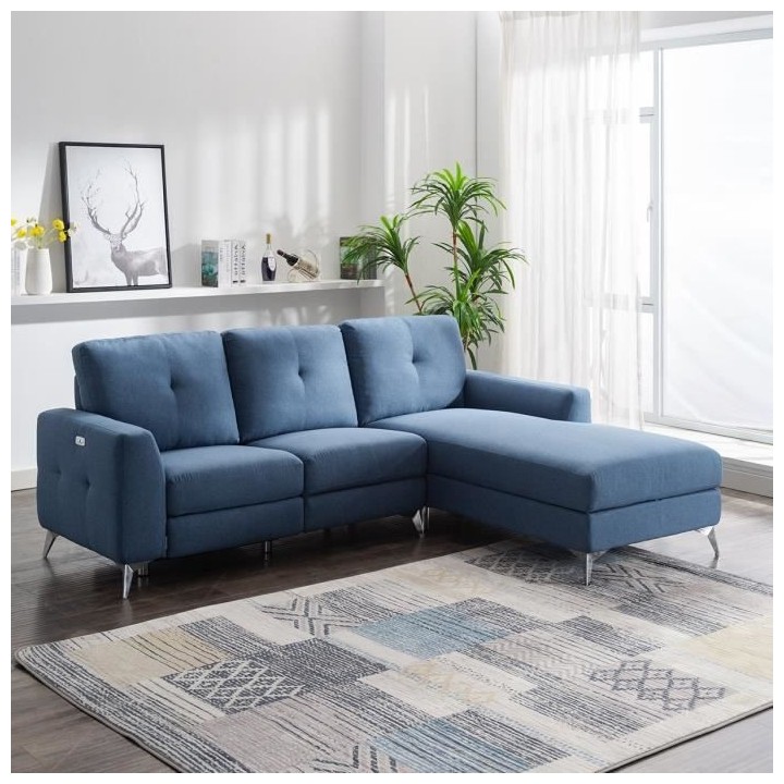 Canapé d'angle droit avec 1 place relax électrique + coffre et port