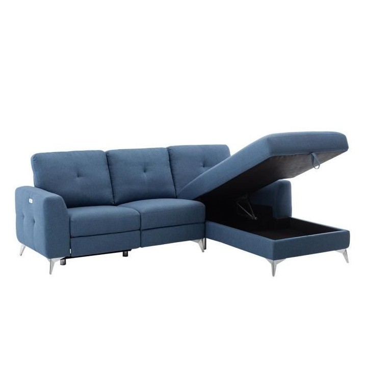 Canapé d'angle droit avec 1 place relax électrique + coffre et port
