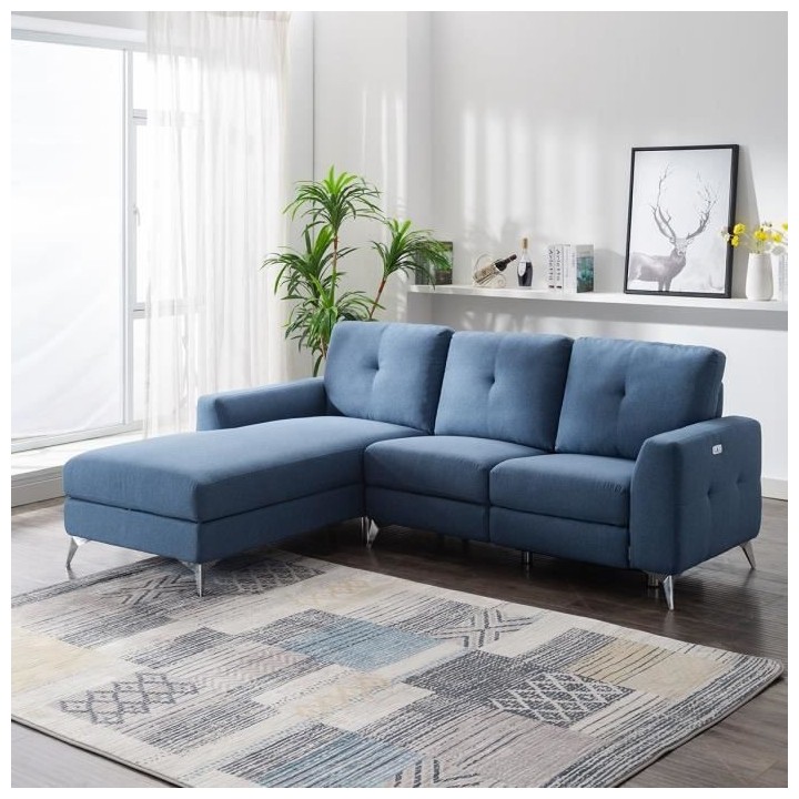 Canapé d'angle gauche relax électrique - 3 places - FRANKLIN - Tissu