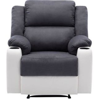 Fauteuil relax manuel + 2 porte-gobelets - Tissu marron - L 93 x P 95