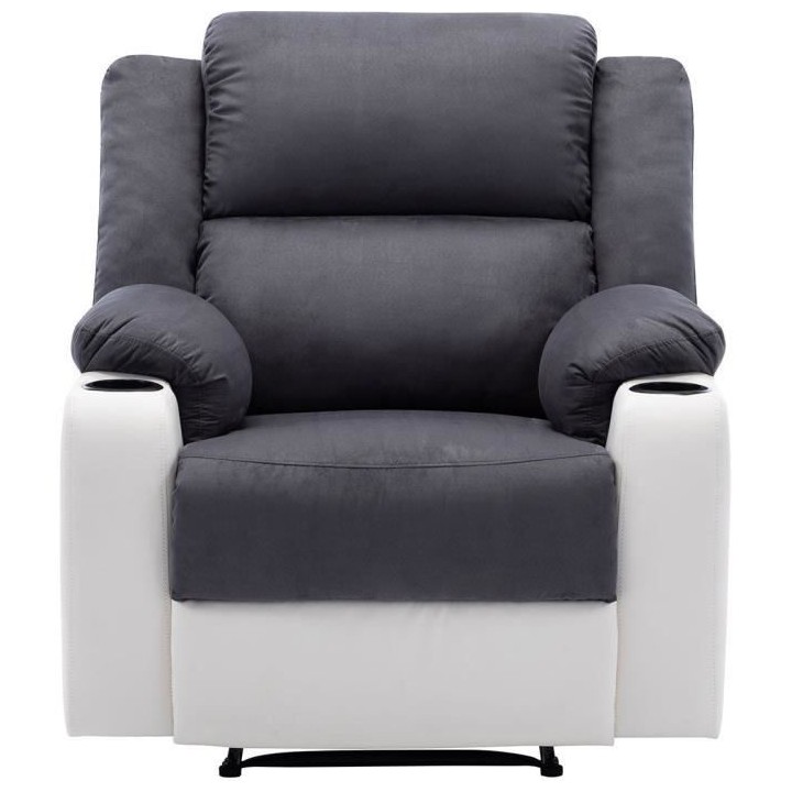 Fauteuil relax manuel + 2 porte-gobelets - Tissu marron - L 93 x P 95