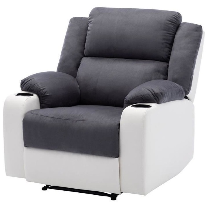 Fauteuil relax manuel + 2 porte-gobelets - Tissu marron - L 93 x P 95