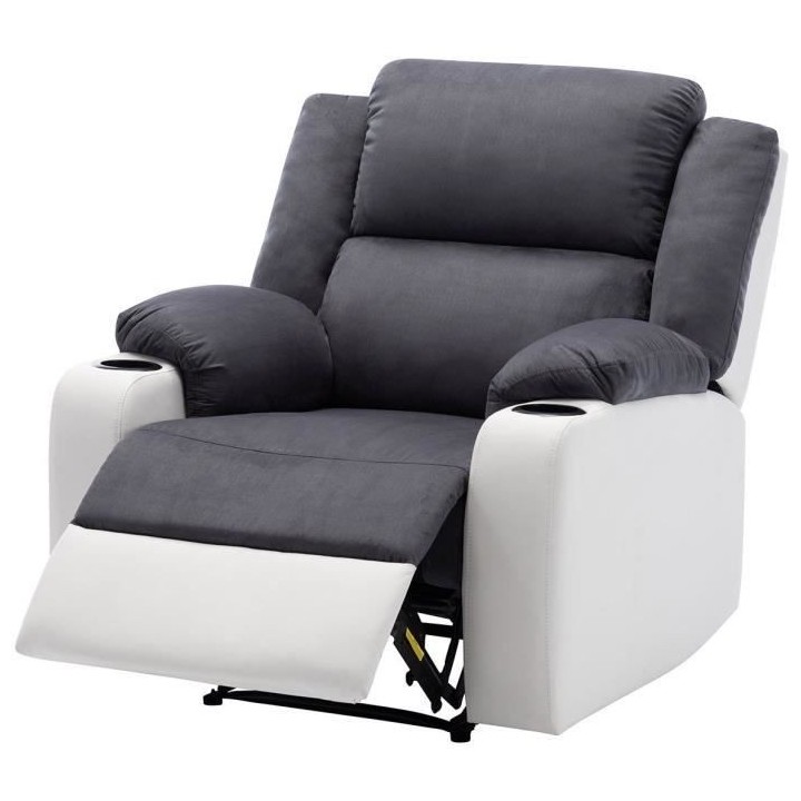 Fauteuil relax manuel + 2 porte-gobelets - Tissu marron - L 93 x P 95