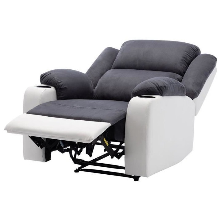 Fauteuil relax manuel + 2 porte-gobelets - Tissu marron - L 93 x P 95