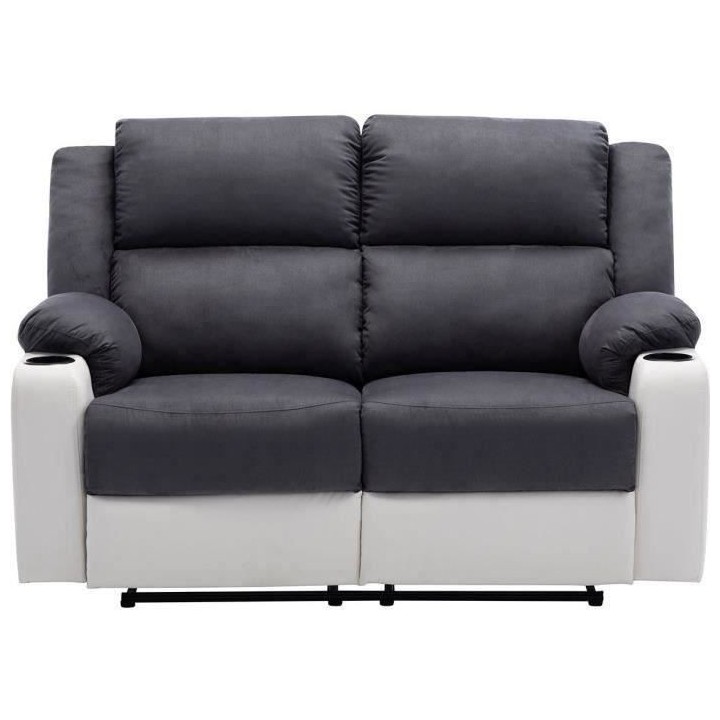 Canapé 2 places relax manuel - Tissu marron - L 195 x P 95 x H 101 cm