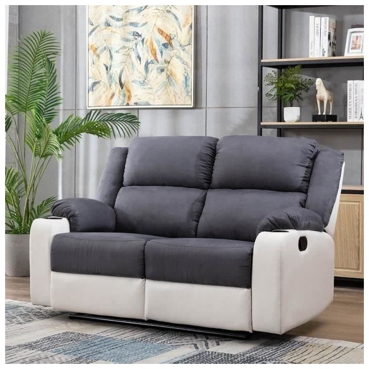 Canapé 2 places relax manuel - Tissu marron - L 195 x P 95 x H 101 cm