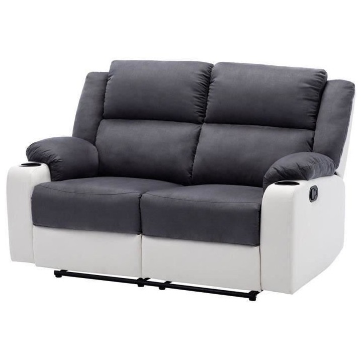 Canapé 2 places relax manuel - Tissu marron - L 195 x P 95 x H 101 cm