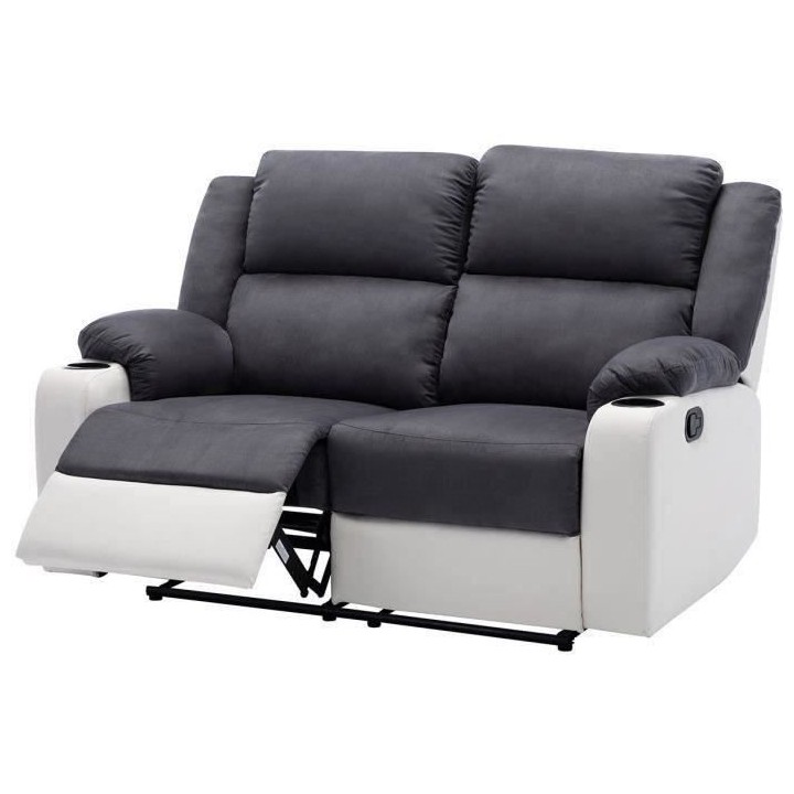 Canapé 2 places relax manuel - Tissu marron - L 195 x P 95 x H 101 cm