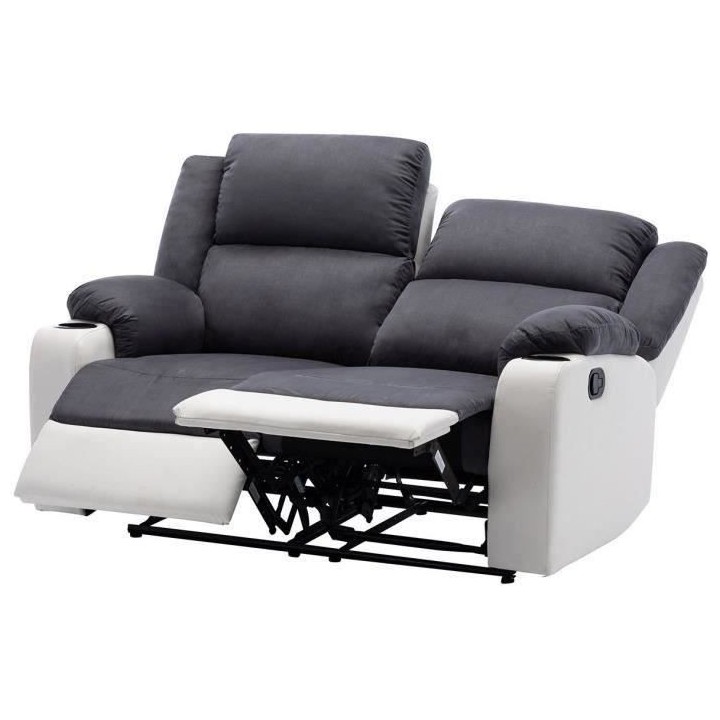 Canapé 2 places relax manuel - Tissu marron - L 195 x P 95 x H 101 cm