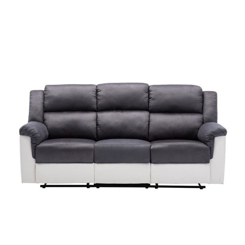 Canapé 3 places dont 2 places relax manuel + Porte-gobelet - Tissu Marron - GENIUS - L 205 x P 95 x H 101 cm