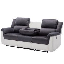 Canapé 3 places dont 2 places relax manuel + Porte-gobelet - Tissu Marron - GENIUS - L 205 x P 95 x H 101 cm