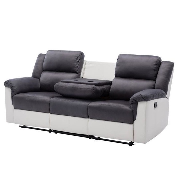 Canapé 3 places dont 2 places relax manuel + Porte-gobelet - Tissu Ma