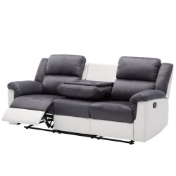 Canapé 3 places dont 2 places relax manuel + Porte-gobelet - Tissu Marron - GENIUS - L 205 x P 95 x H 101 cm