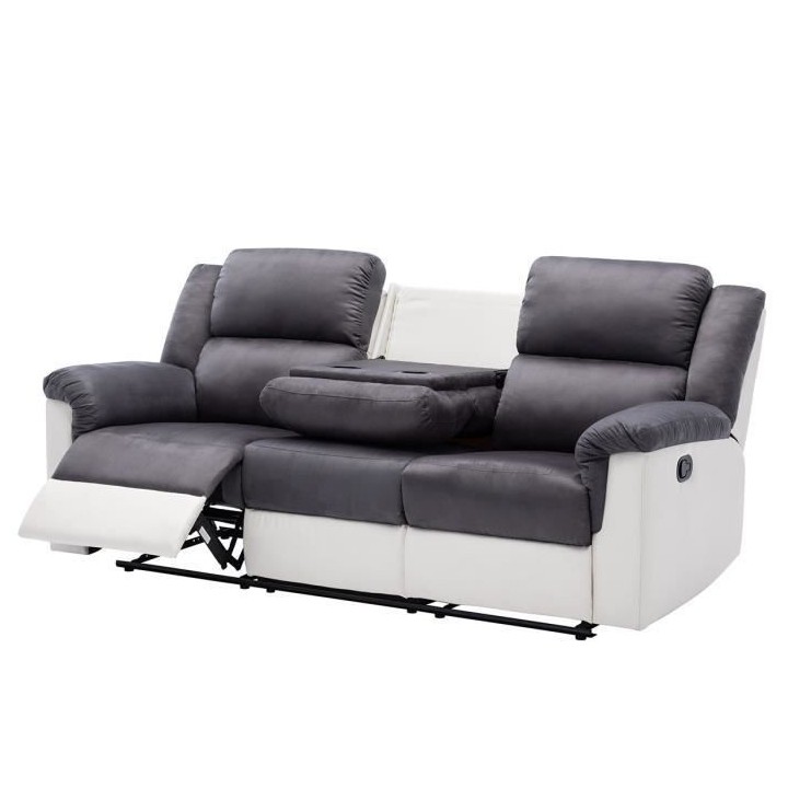 Canapé 3 places dont 2 places relax manuel + Porte-gobelet - Tissu Ma