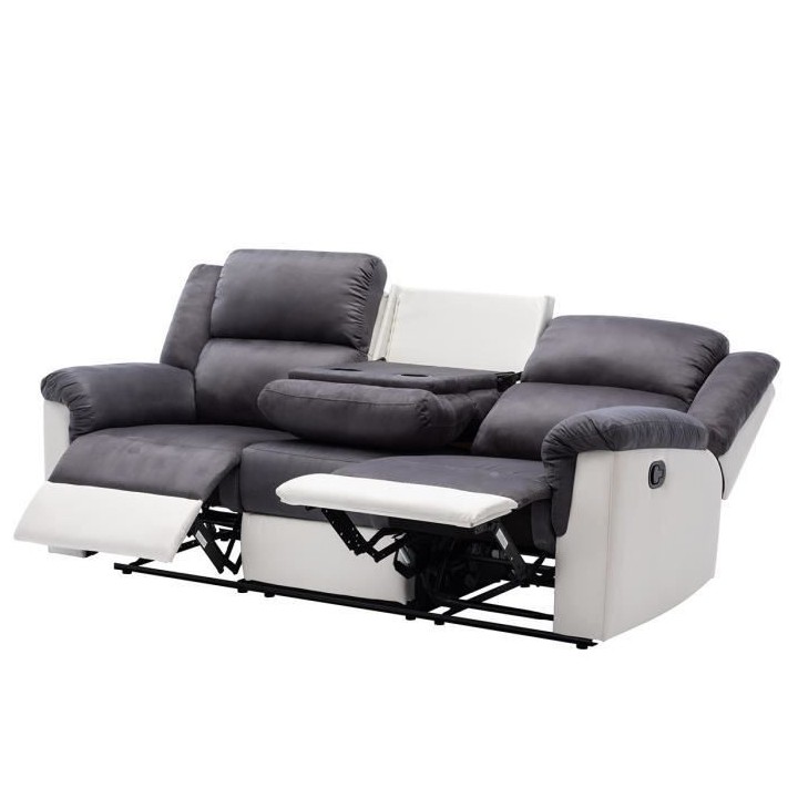 Canapé 3 places dont 2 places relax manuel + Porte-gobelet - Tissu Ma