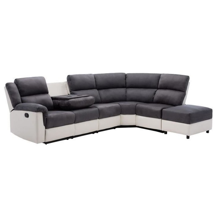 Canapé d'angle 4 places dont 1 relax manuel + 1 pouf rangement - Tiss