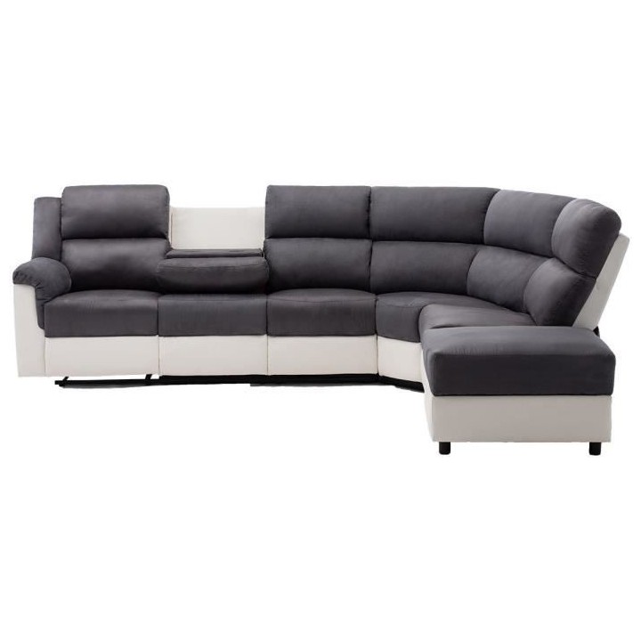 Canapé d'angle 4 places dont 1 relax manuel + 1 pouf rangement - Tiss