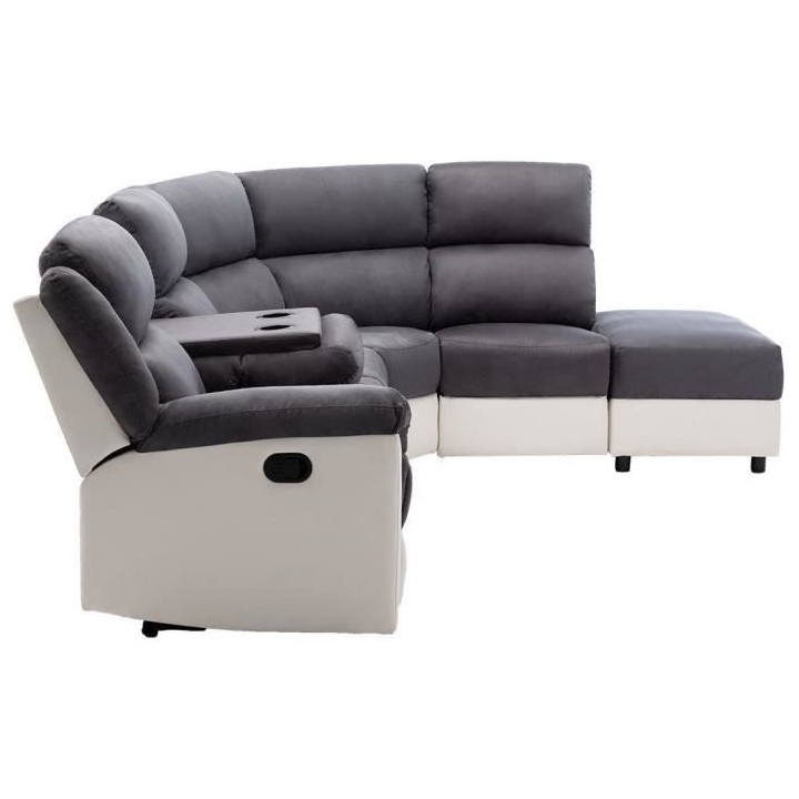 Canapé d'angle 4 places dont 1 relax manuel + 1 pouf rangement - Tiss