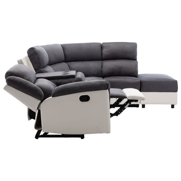 Canapé d'angle 4 places dont 1 relax manuel + 1 pouf rangement - Tiss