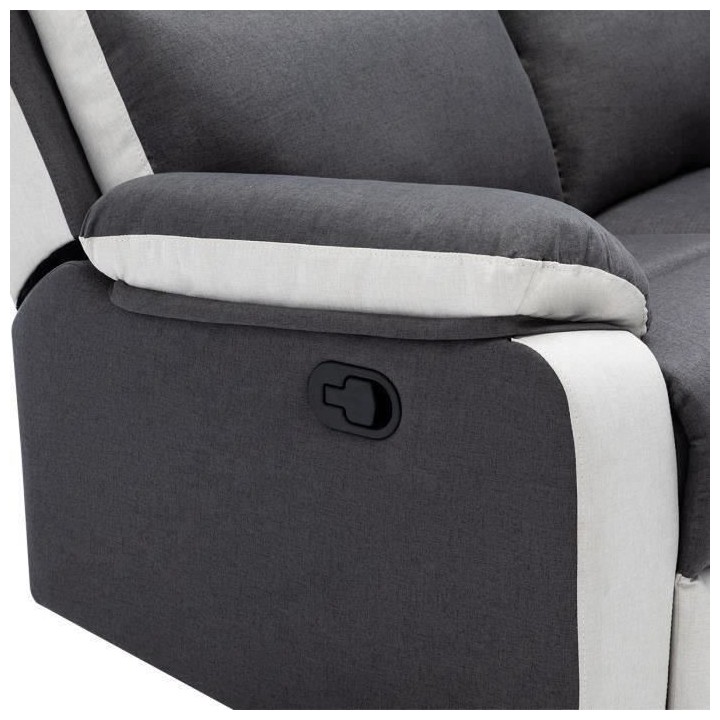 Canapé d'angle relax manuel - 5 places - HARVEY - Tissu gris et simil