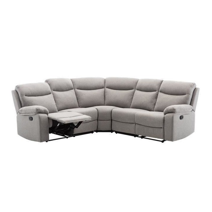 Canapé d'angle dont 2 places relax manuel - Tissu gris - Classique -