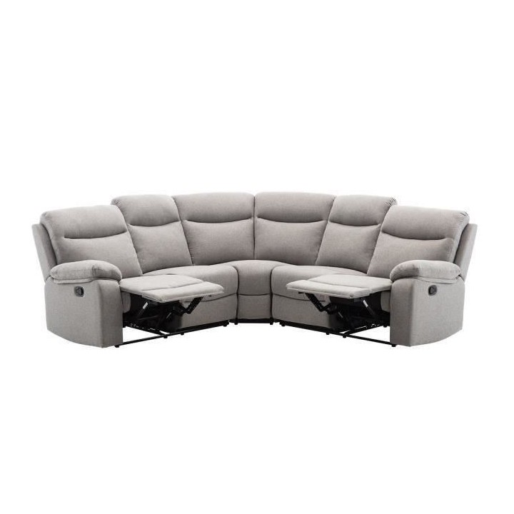 Canapé d'angle dont 2 places relax manuel - Tissu gris - Classique -