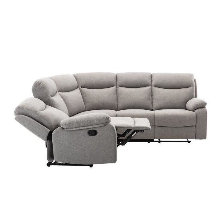 Canapé d'angle dont 2 places relax manuel - Tissu gris - Classique -