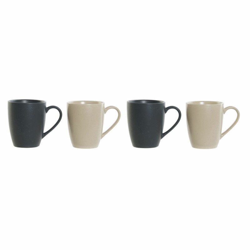 Lot de tasses DKD Home Decor Beige Bois d'hévéa Gris foncé 300 ml Grès