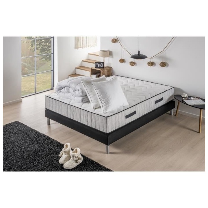 Pack pret a dormir EXTRA - Matelas + sommier 140x190 + couette + 2 ore