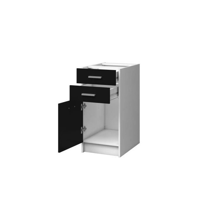 EXTRA - Meuble bas de cuisine 40cm 2 Tiroirs - Noir Mat