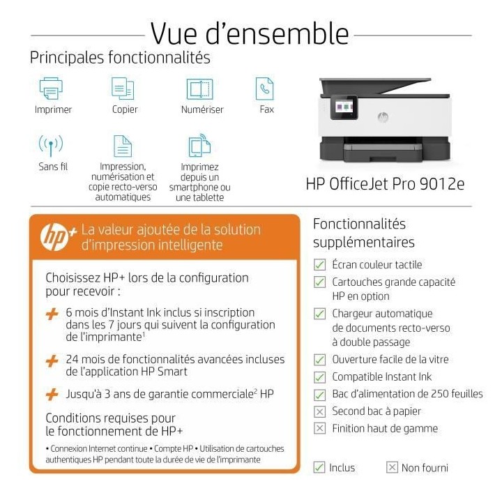 HP OfficeJet Pro 9012e Imprimante tout-en-un Jet d'encre couleur Copie