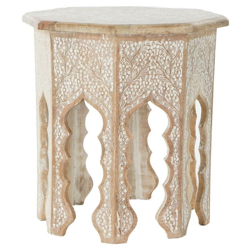 Table d'appoint DKD Home Decor Blanc Marron Multicouleur Bois Plastique Bois de manguier 49 x 49 x 53,5 cm