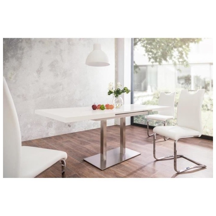 ORLANDO Table a manger a rallonge - Style contemporain - blanc mat et