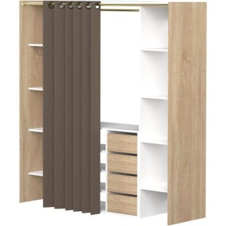 Dressing extensible DRESS- Décor chene et blanc- 8 niches+4 tiroirs+p