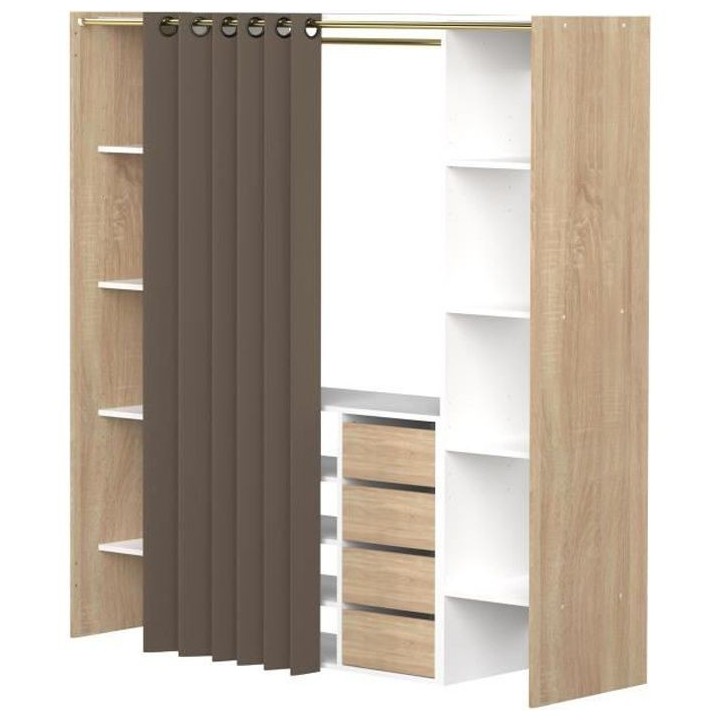 Dressing extensible DRESS- Décor chene et blanc- 8 niches+4 tiroirs+p