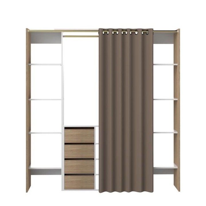 Dressing extensible DRESS- Décor chene et blanc- 8 niches+4 tiroirs+p