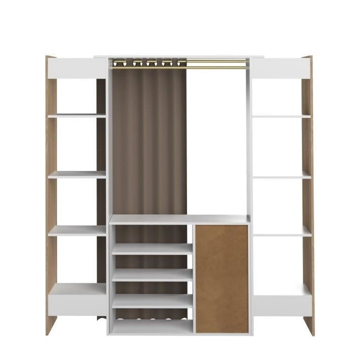 Dressing extensible DRESS- Décor chene et blanc- 8 niches+4 tiroirs+p