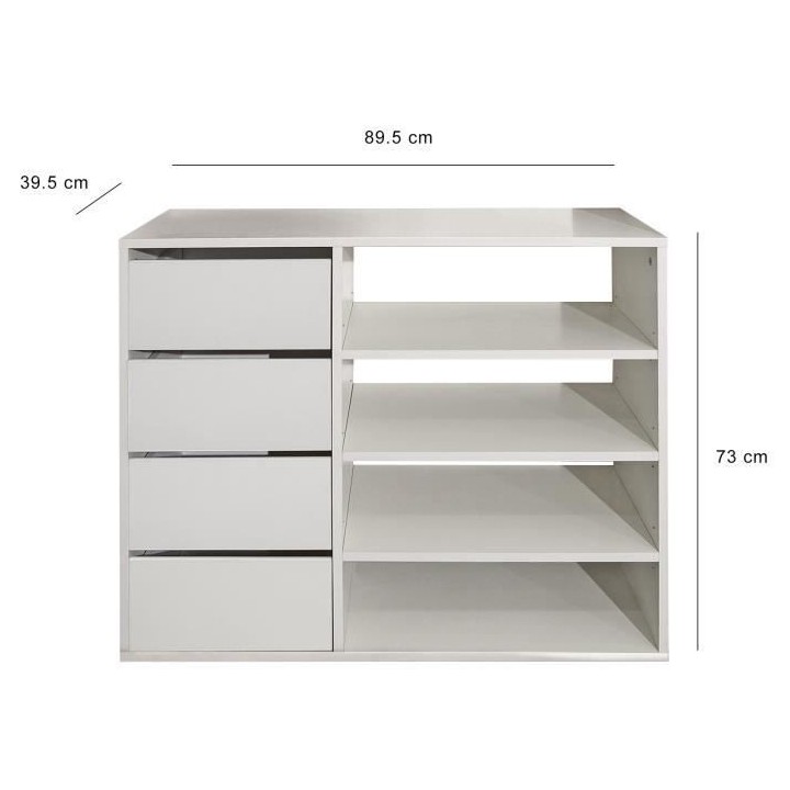 Dressing extensible DRESS - Blanc - 8 niches+4 tiroirs+penderie Contem